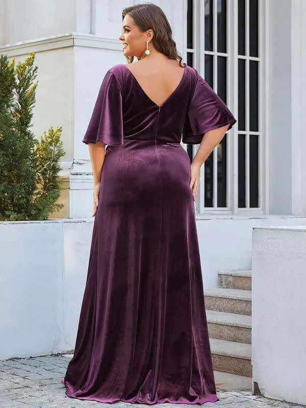 Jorrie full velvet short sleeved winter bridesmaid gown