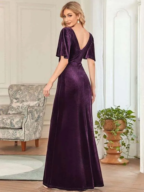 Jorrie full velvet short sleeved winter bridesmaid gown