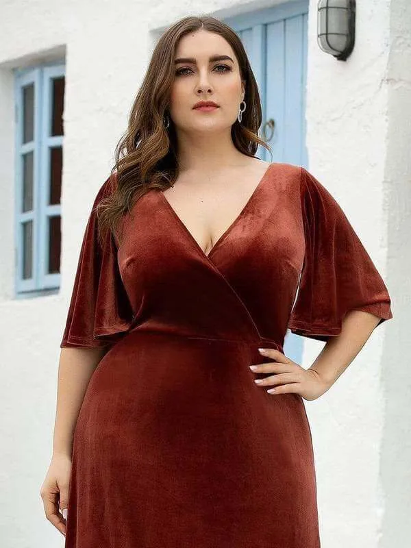 Jorrie full velvet short sleeved winter bridesmaid gown