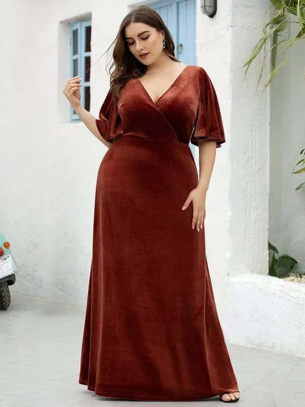 Jorrie full velvet short sleeved winter bridesmaid gown