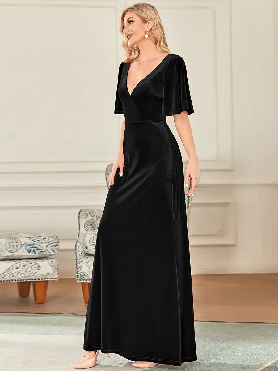 Jorrie full velvet short sleeved winter bridesmaid gown