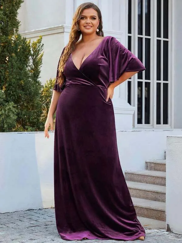 Jorrie full velvet short sleeved winter bridesmaid gown