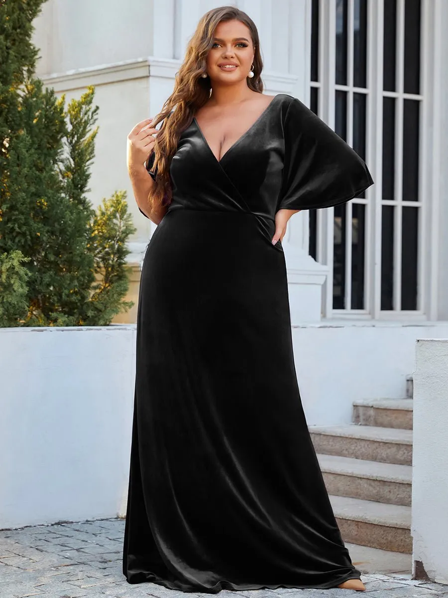 Jorrie full velvet short sleeved winter bridesmaid gown