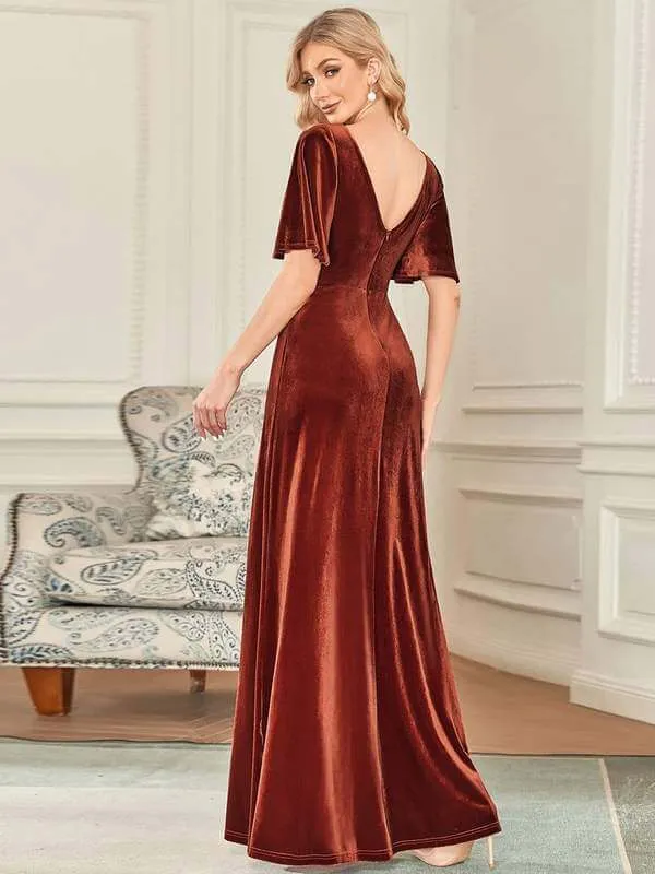 Jorrie full velvet short sleeved winter bridesmaid gown