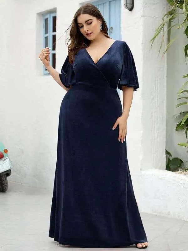 Jorrie full velvet short sleeved winter bridesmaid gown