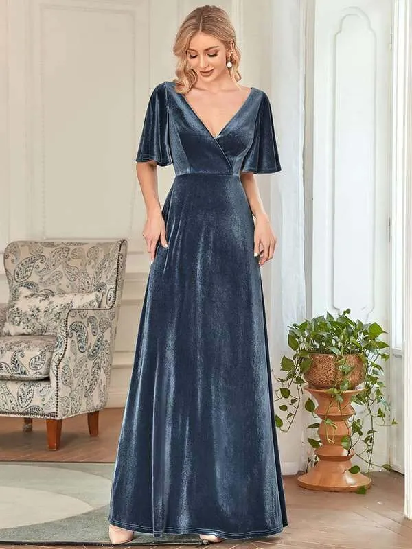 Jorrie full velvet short sleeved winter bridesmaid gown