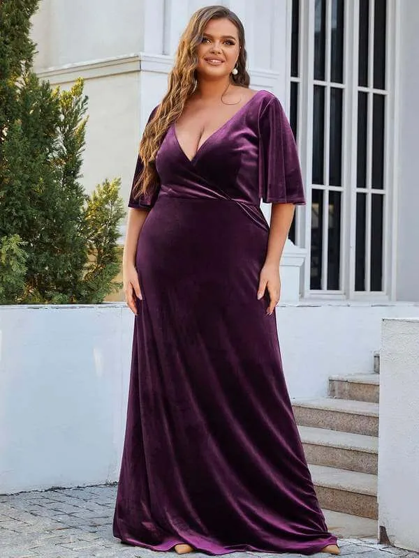 Jorrie full velvet short sleeved winter bridesmaid gown