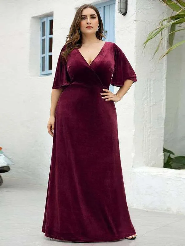 Jorrie full velvet short sleeved winter bridesmaid gown