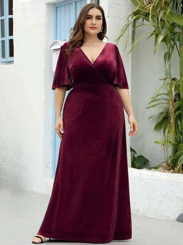 Jorrie full velvet short sleeved winter bridesmaid gown