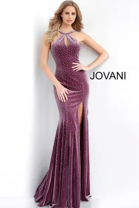 Jovani 63935 Size 0 Mauve Velvet crystal Keyhole neck Prom Dress Pageant Gown Slit