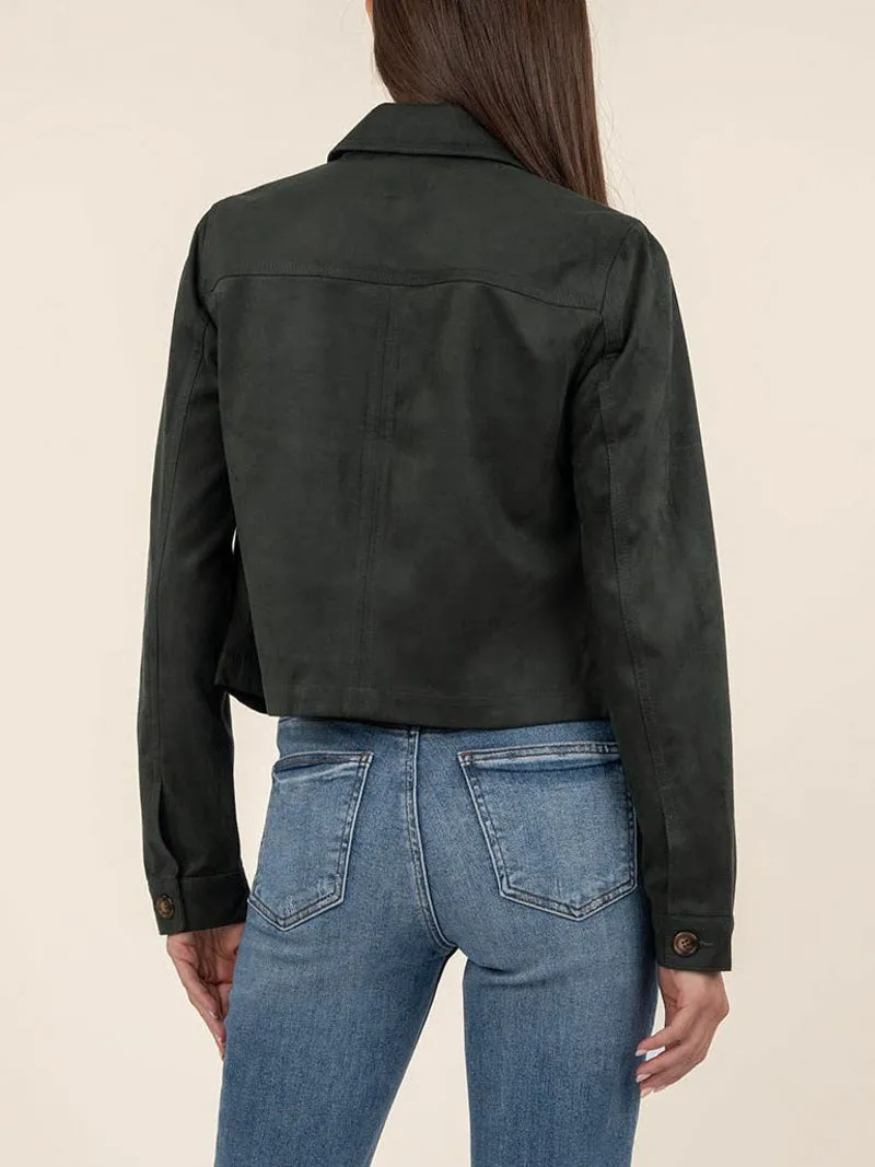 Kut from the Kloth Matilda Cropped Trucker Jacket - Hunter Green