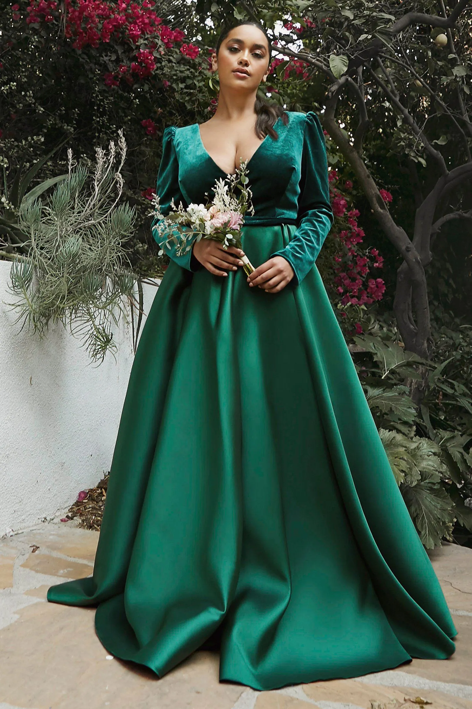 Long Sleeve Velvet Gown by Cinderella Divine CD226