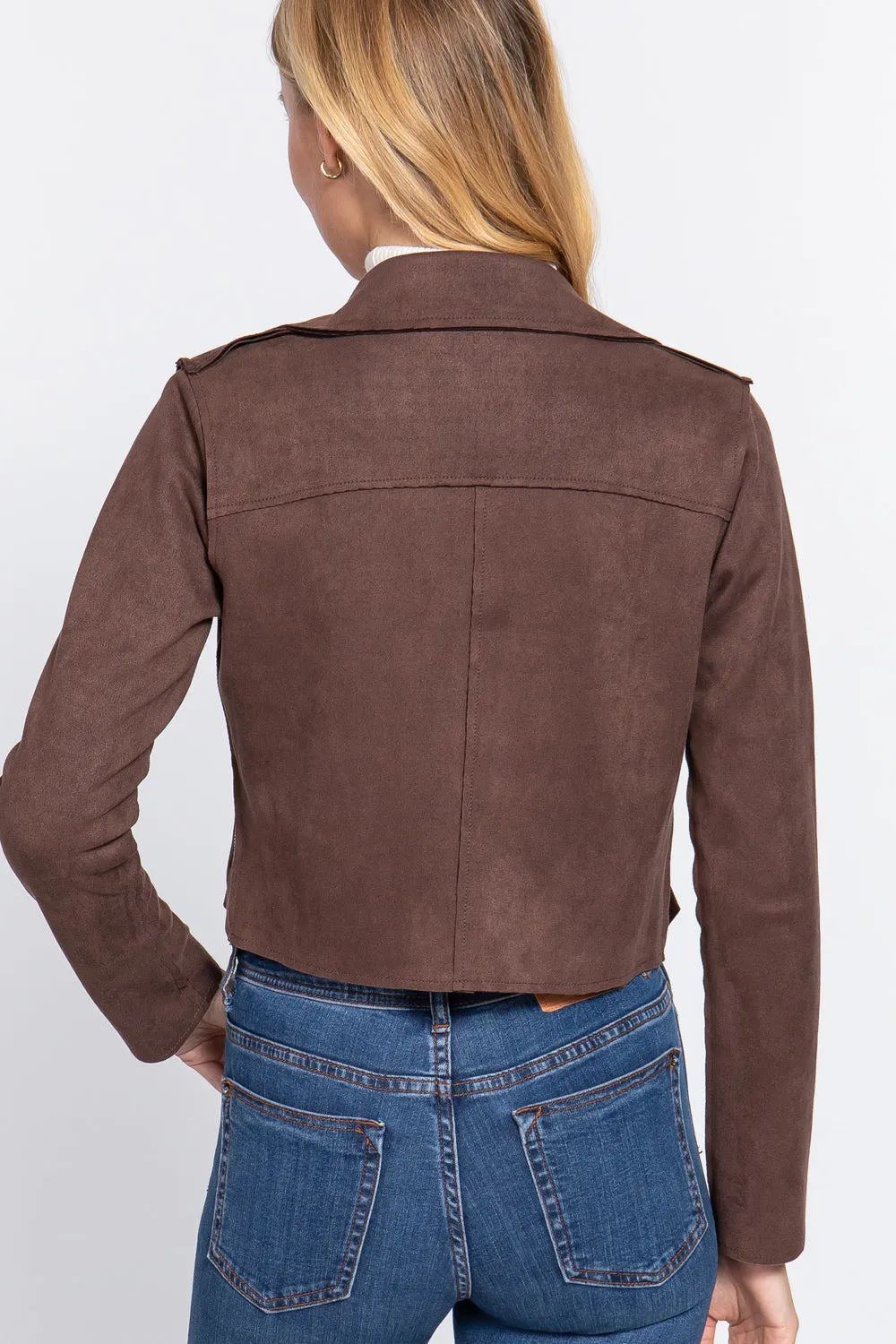 Long Slv Biker Faux Suede Short Jacket - 2 colors