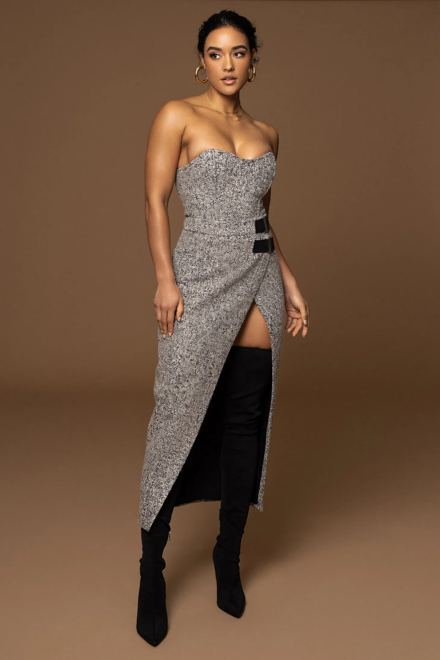 Lt. Grey Gisele Tweed Slit Skirt