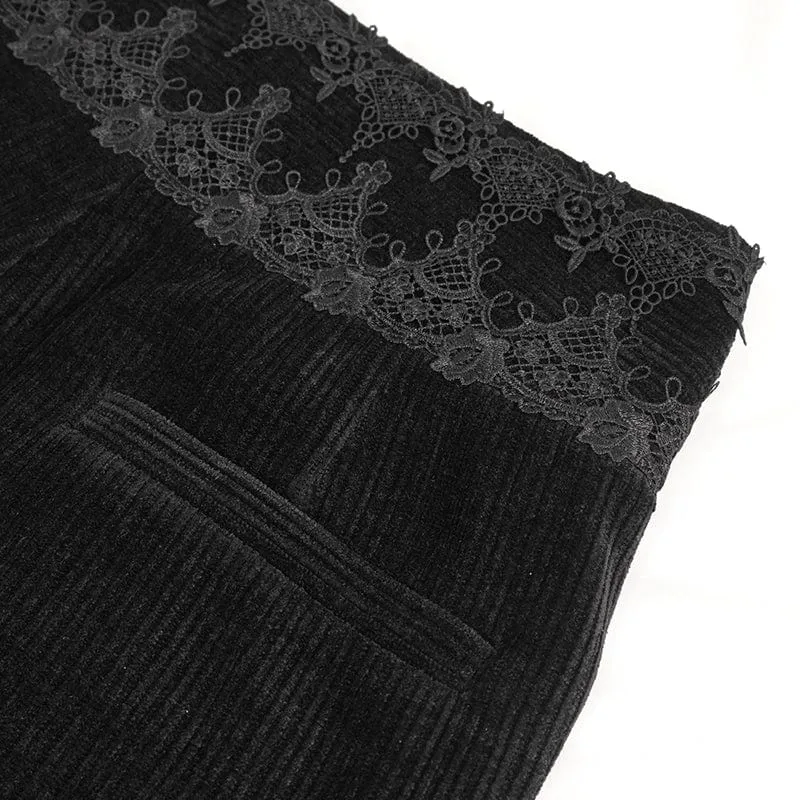 Men's Gothic High-waisted Lace Splice Pants Black