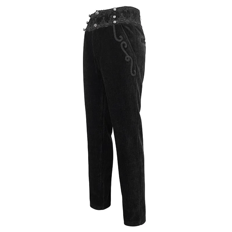 Men's Gothic High-waisted Lace Splice Pants Black