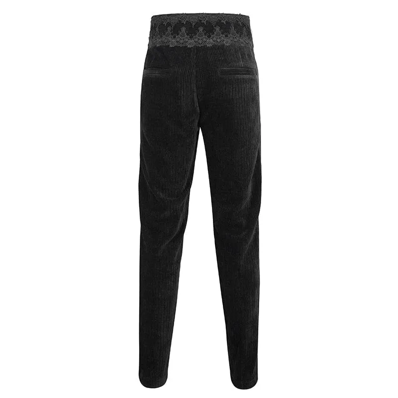 Men's Gothic High-waisted Lace Splice Pants Black