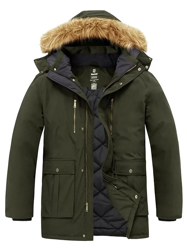 Men's Winter Coat Windproof Military Cotton Jacket Warm Thicken Parka Jacket with Removable Fur Hood