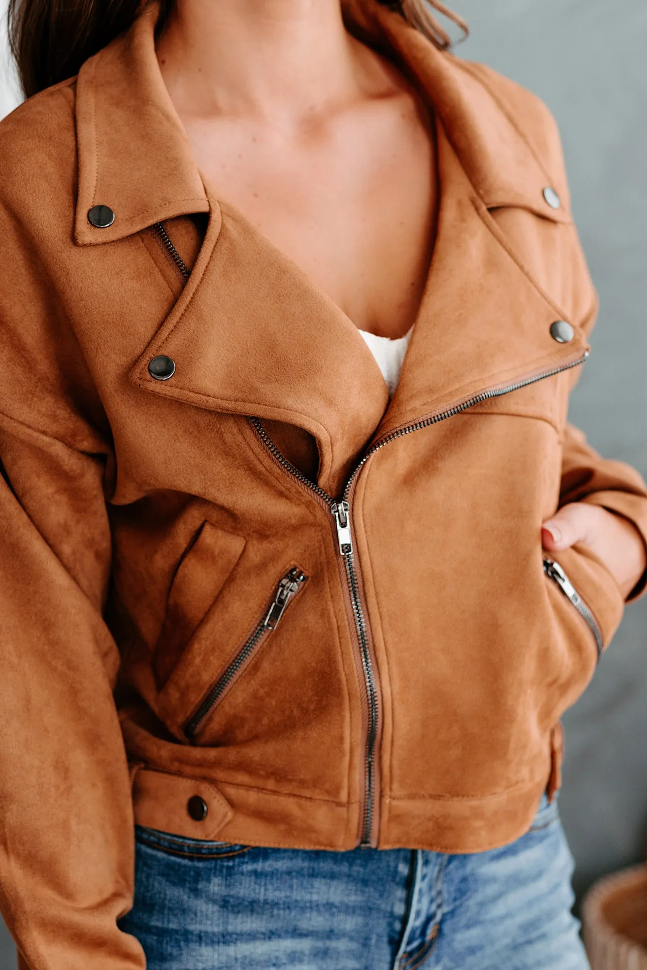 My Ride Or Die Faux Suede Moto Jacket (Camel)