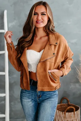 My Ride Or Die Faux Suede Moto Jacket (Camel)