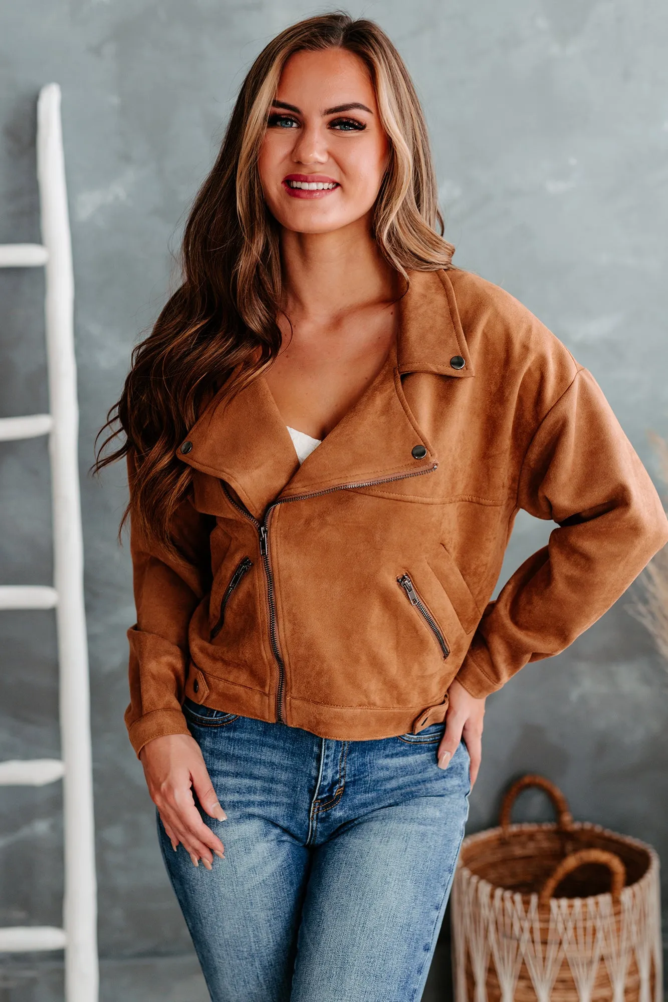 My Ride Or Die Faux Suede Moto Jacket (Camel)