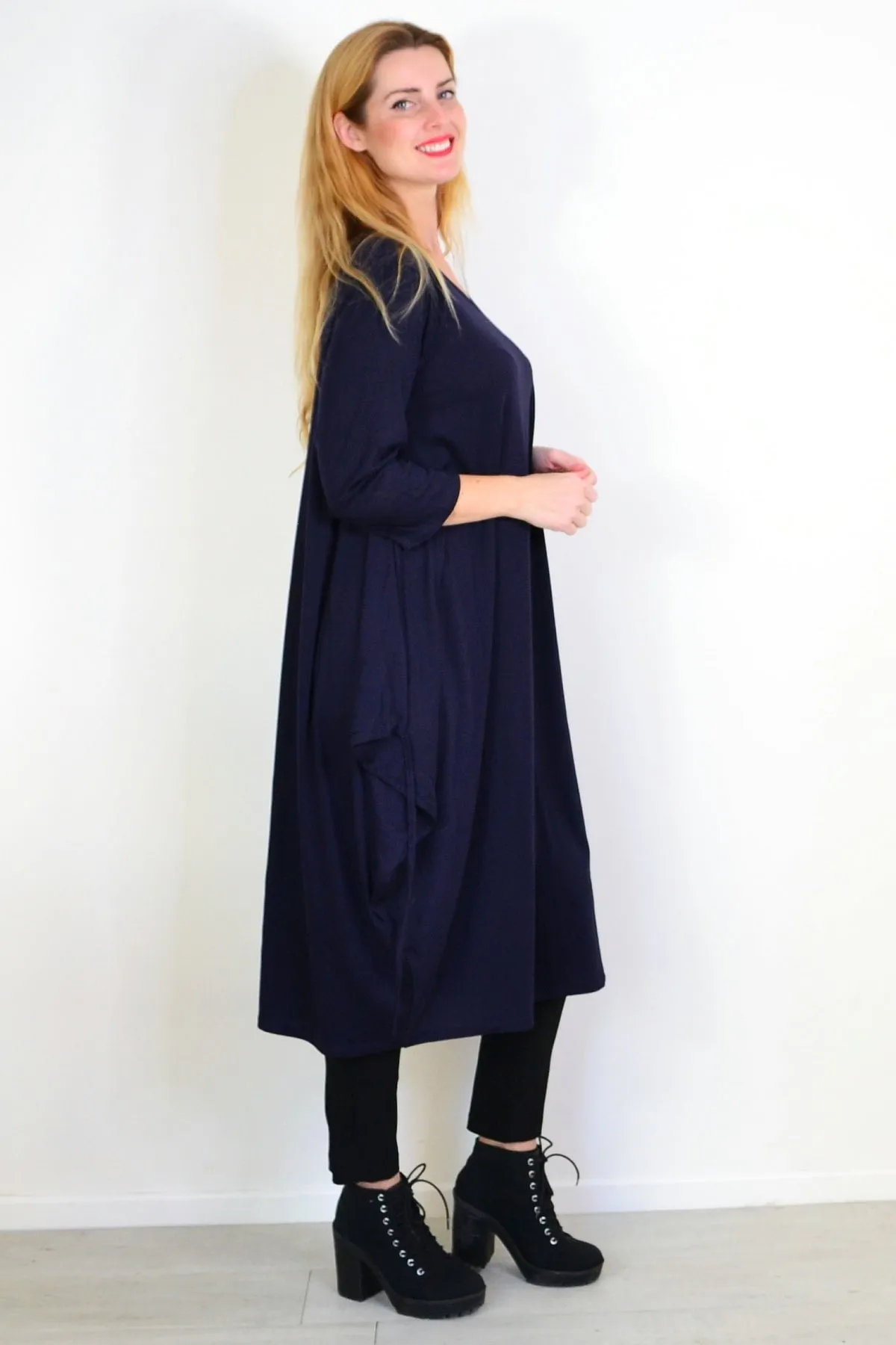 Navy Blue Relaxed Oversized Tunic Dress