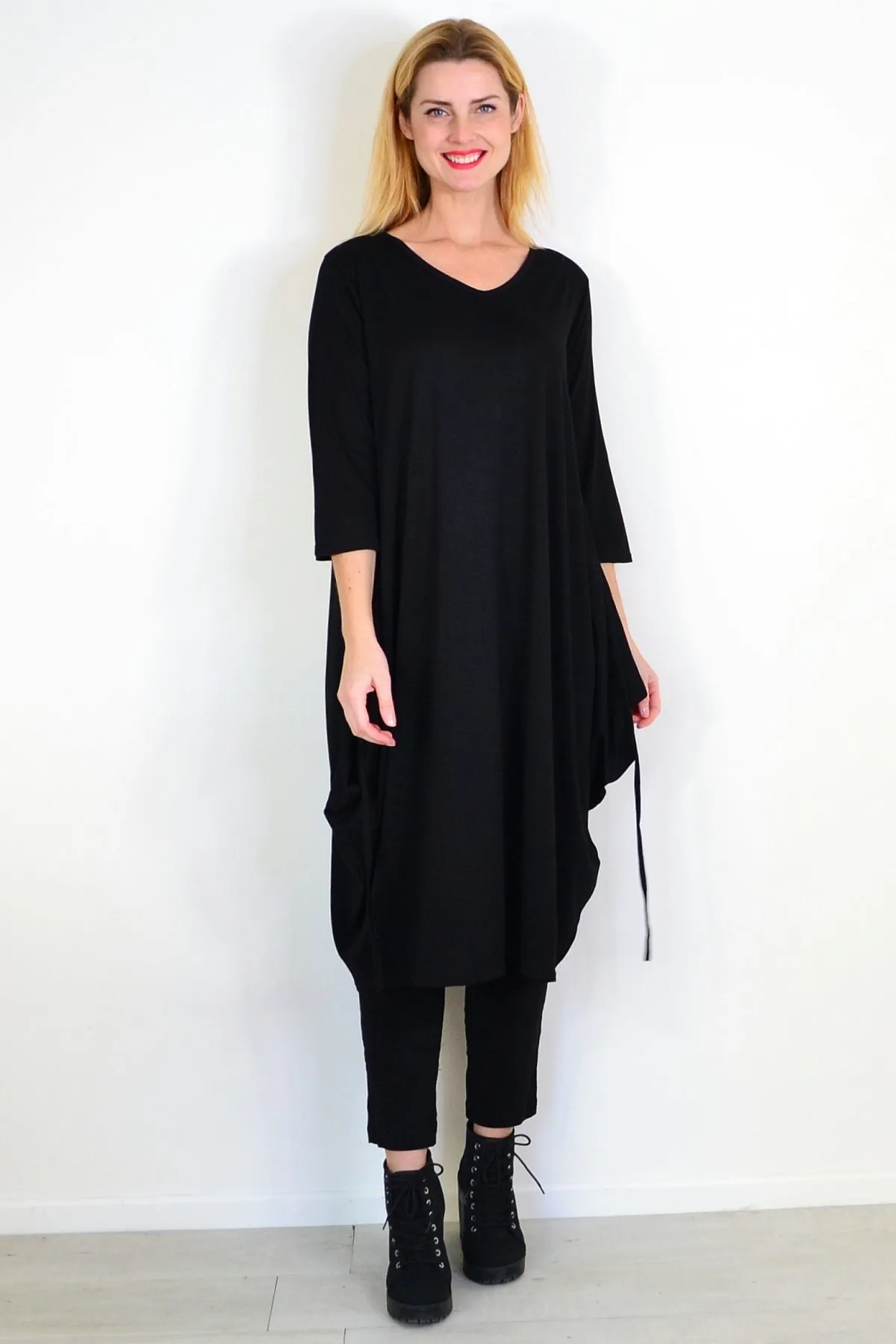 Navy Blue Relaxed Oversized Tunic Dress