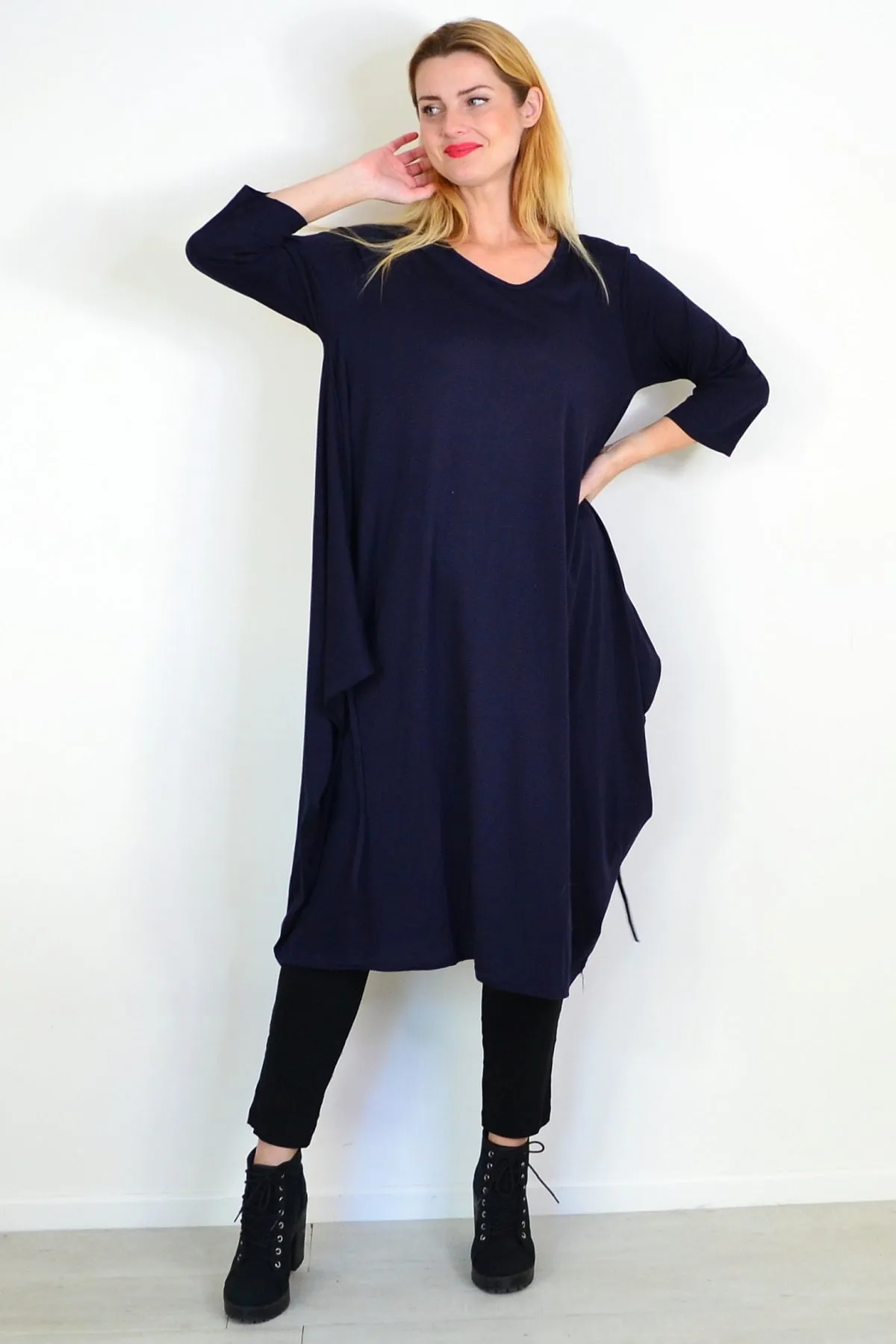 Navy Blue Relaxed Oversized Tunic Dress