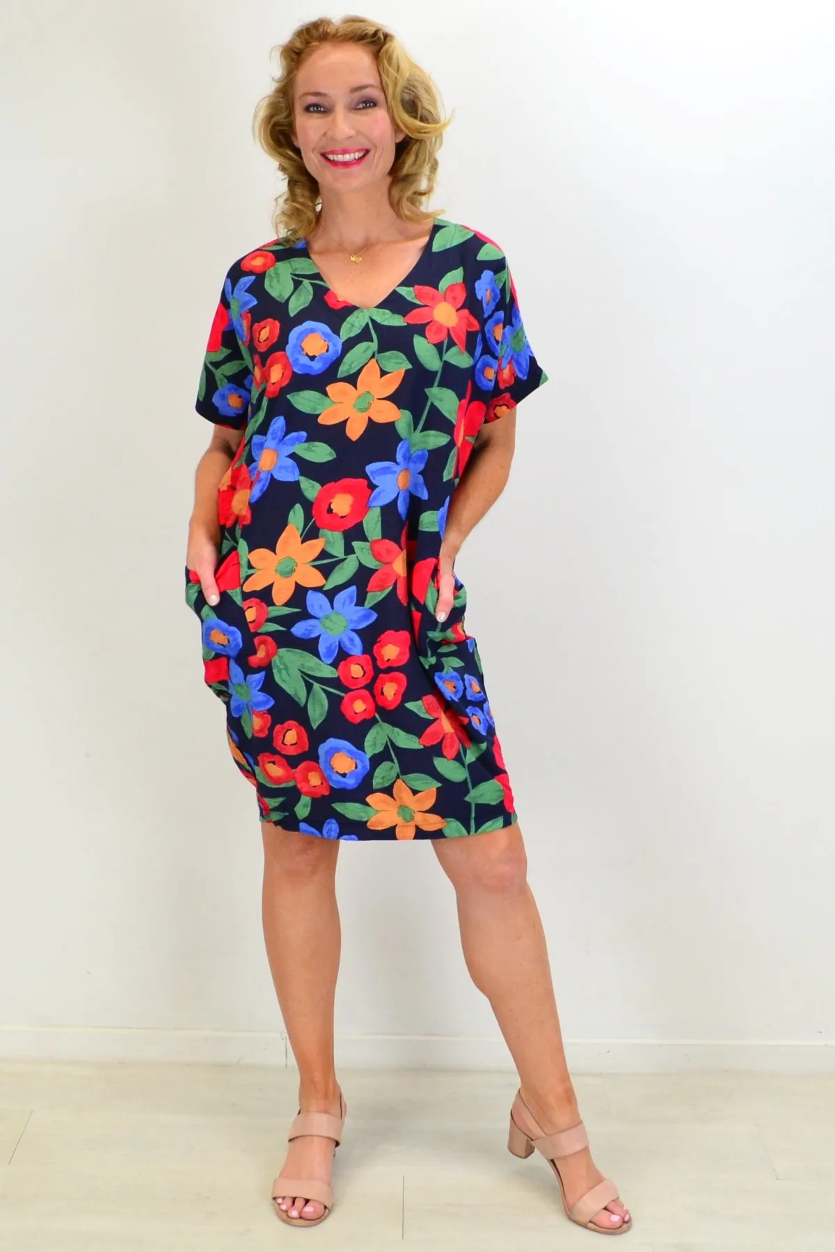 Navy Poppy Flower Relaxed Dress Tunic