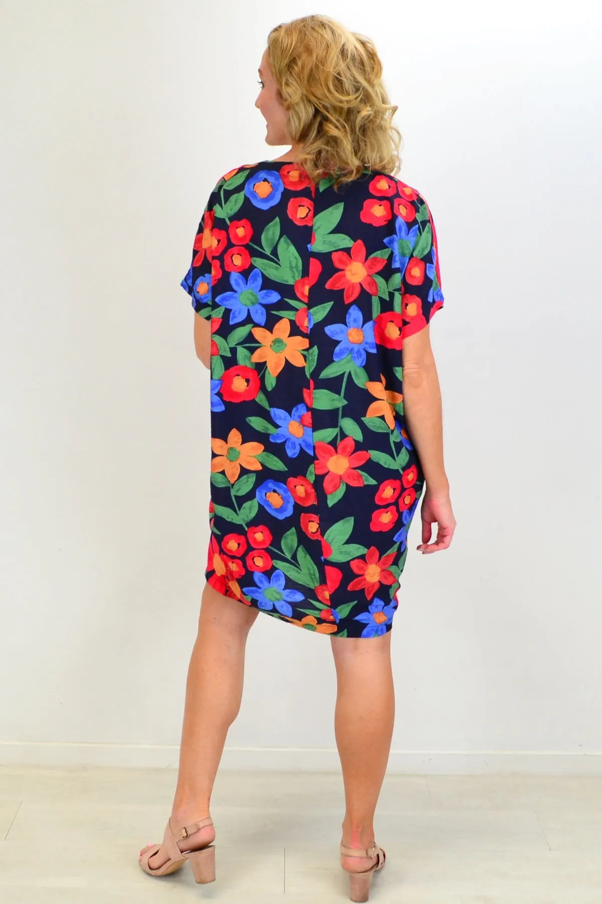 Navy Poppy Flower Relaxed Dress Tunic