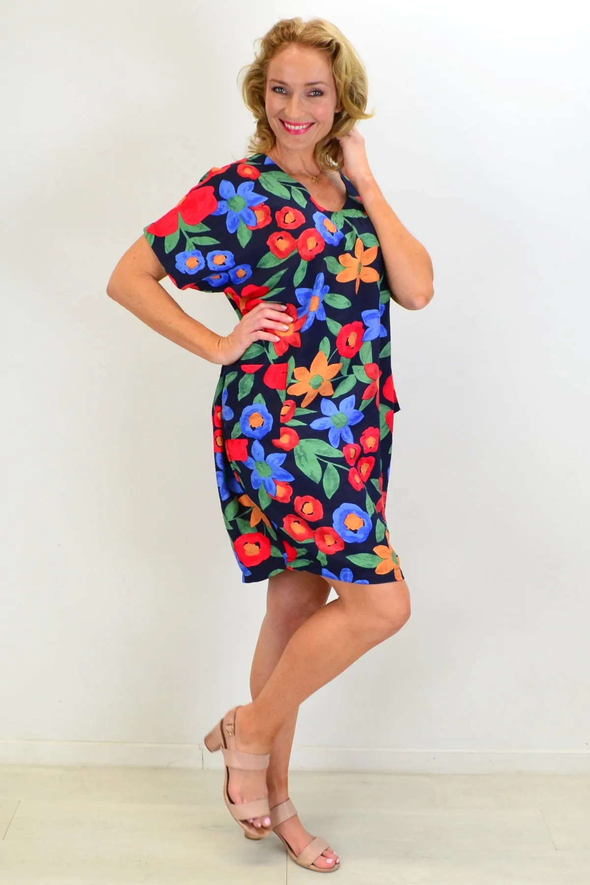 Navy Poppy Flower Relaxed Dress Tunic