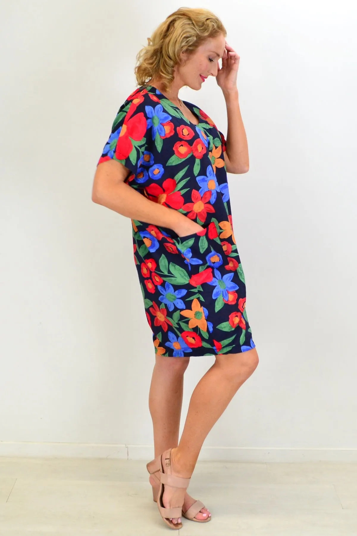 Navy Poppy Flower Relaxed Dress Tunic