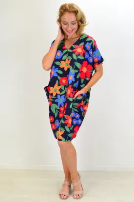 Navy Poppy Flower Relaxed Dress Tunic