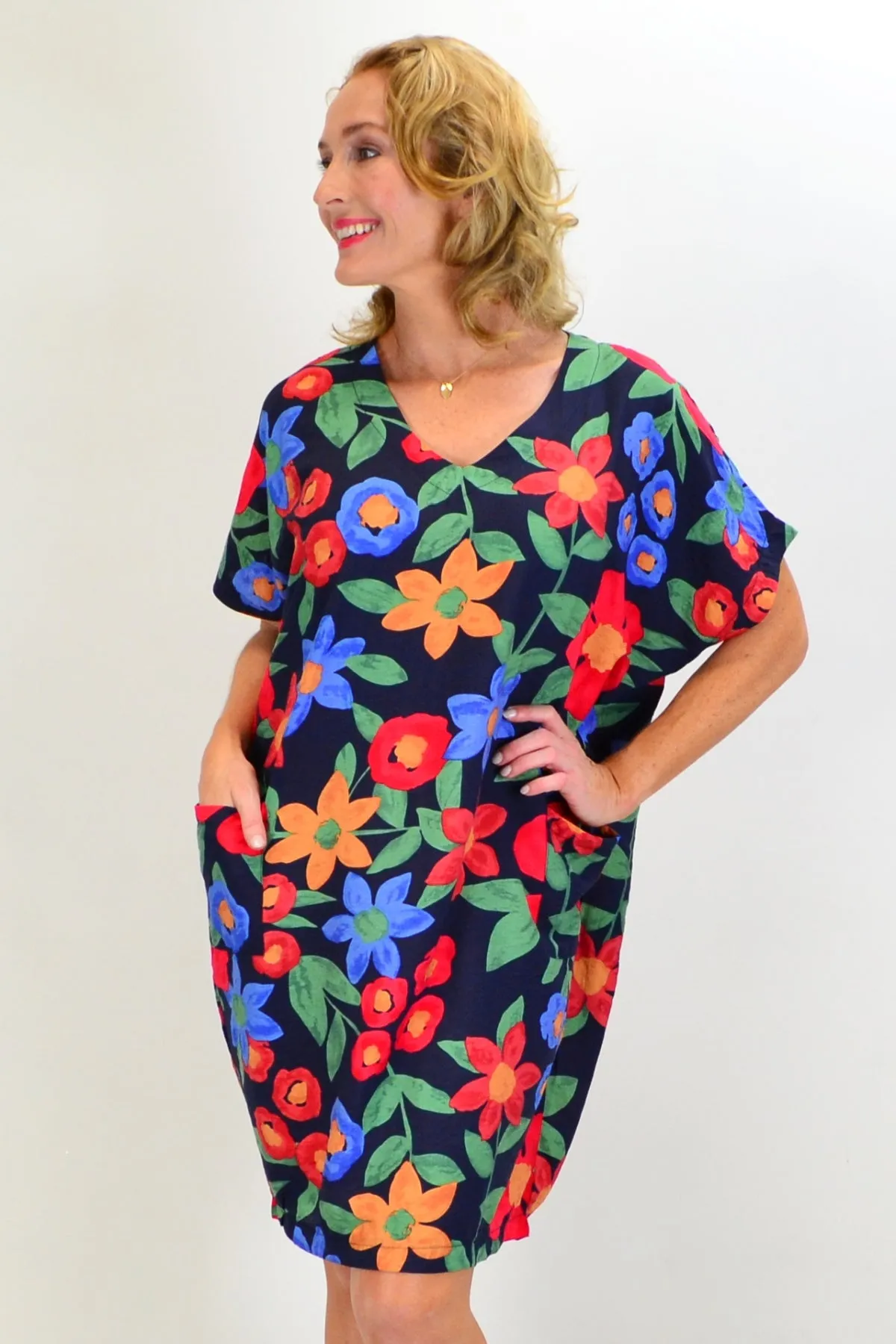 Navy Poppy Flower Relaxed Dress Tunic