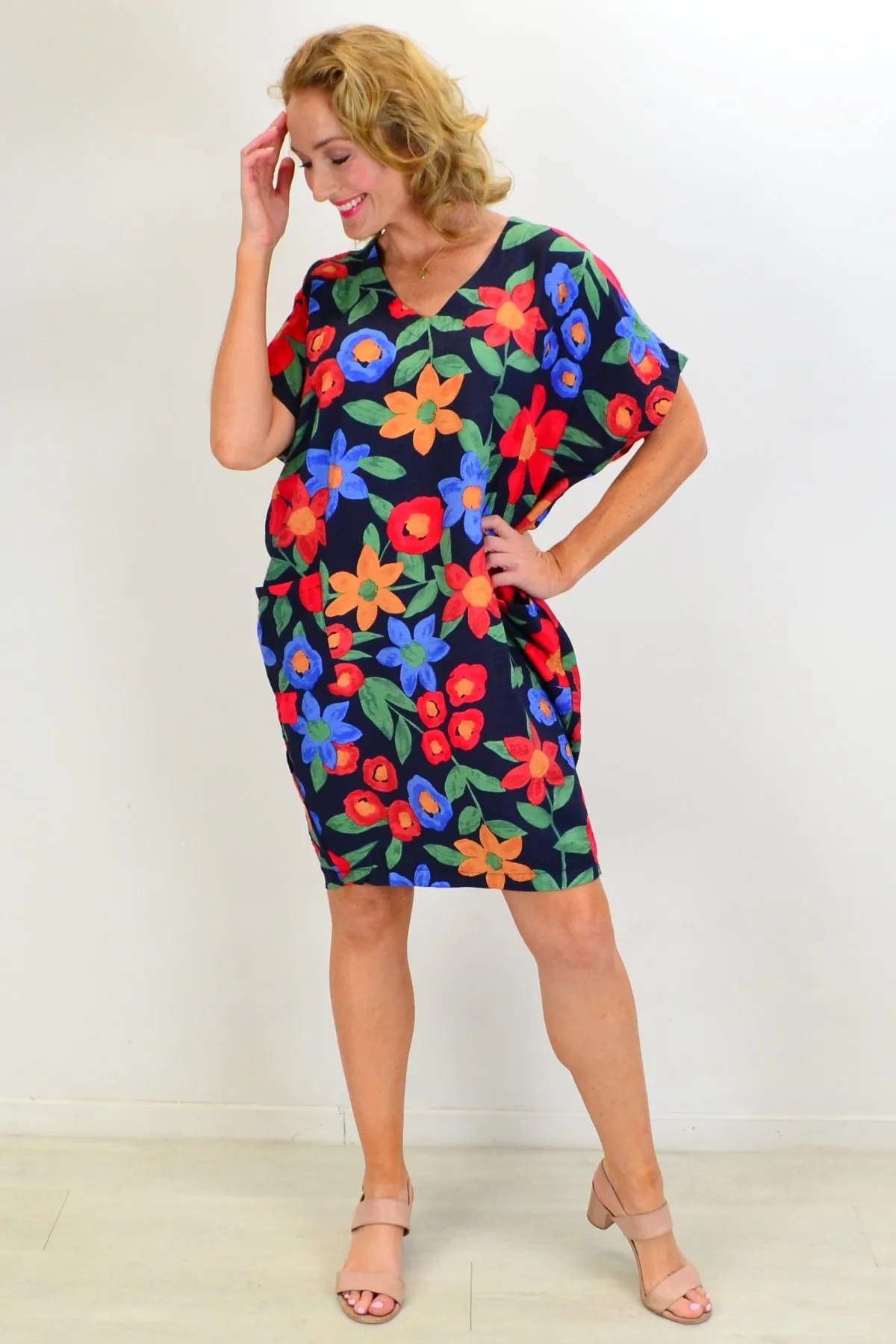 Navy Poppy Flower Relaxed Dress Tunic