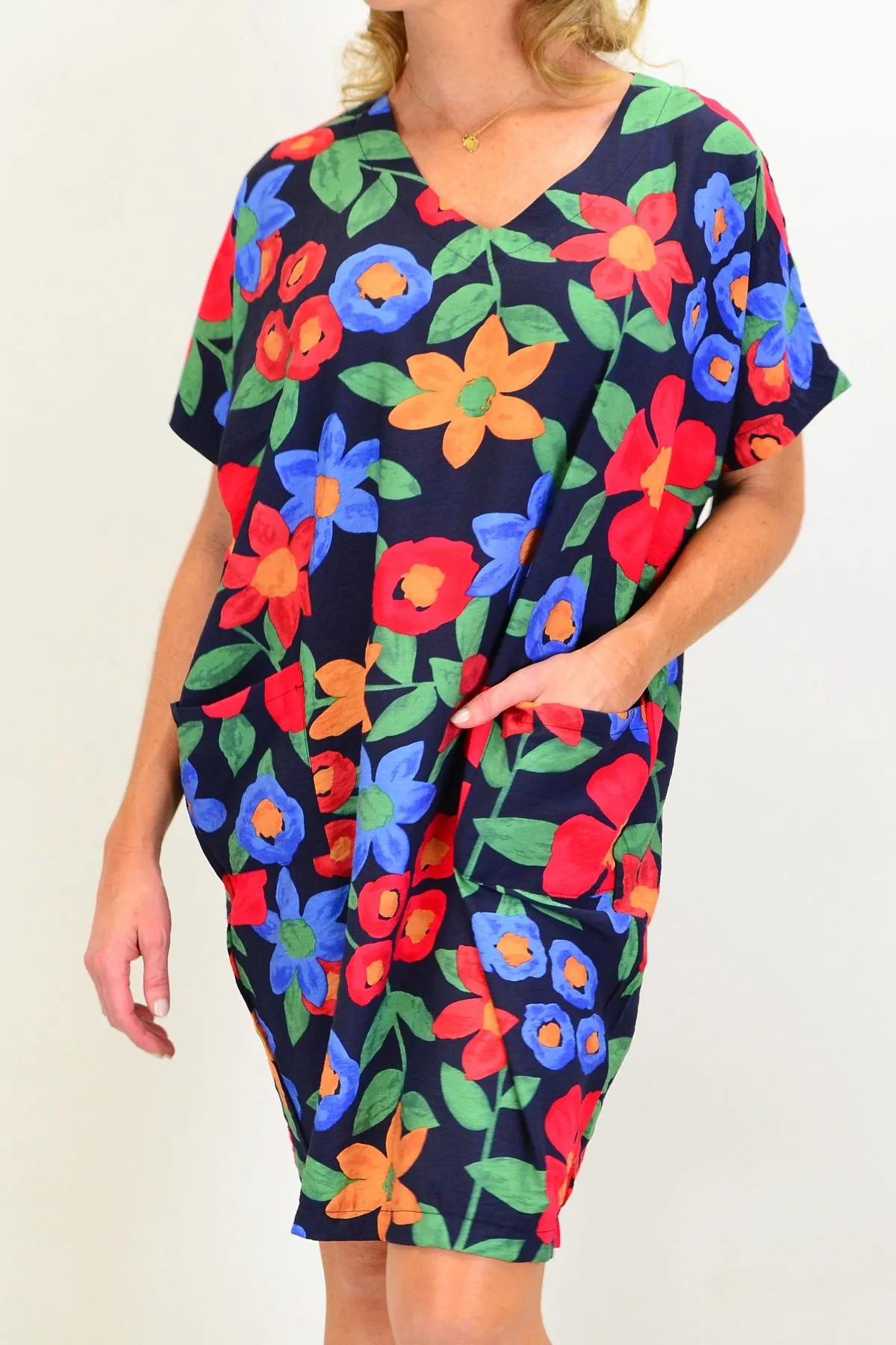 Navy Poppy Flower Relaxed Dress Tunic