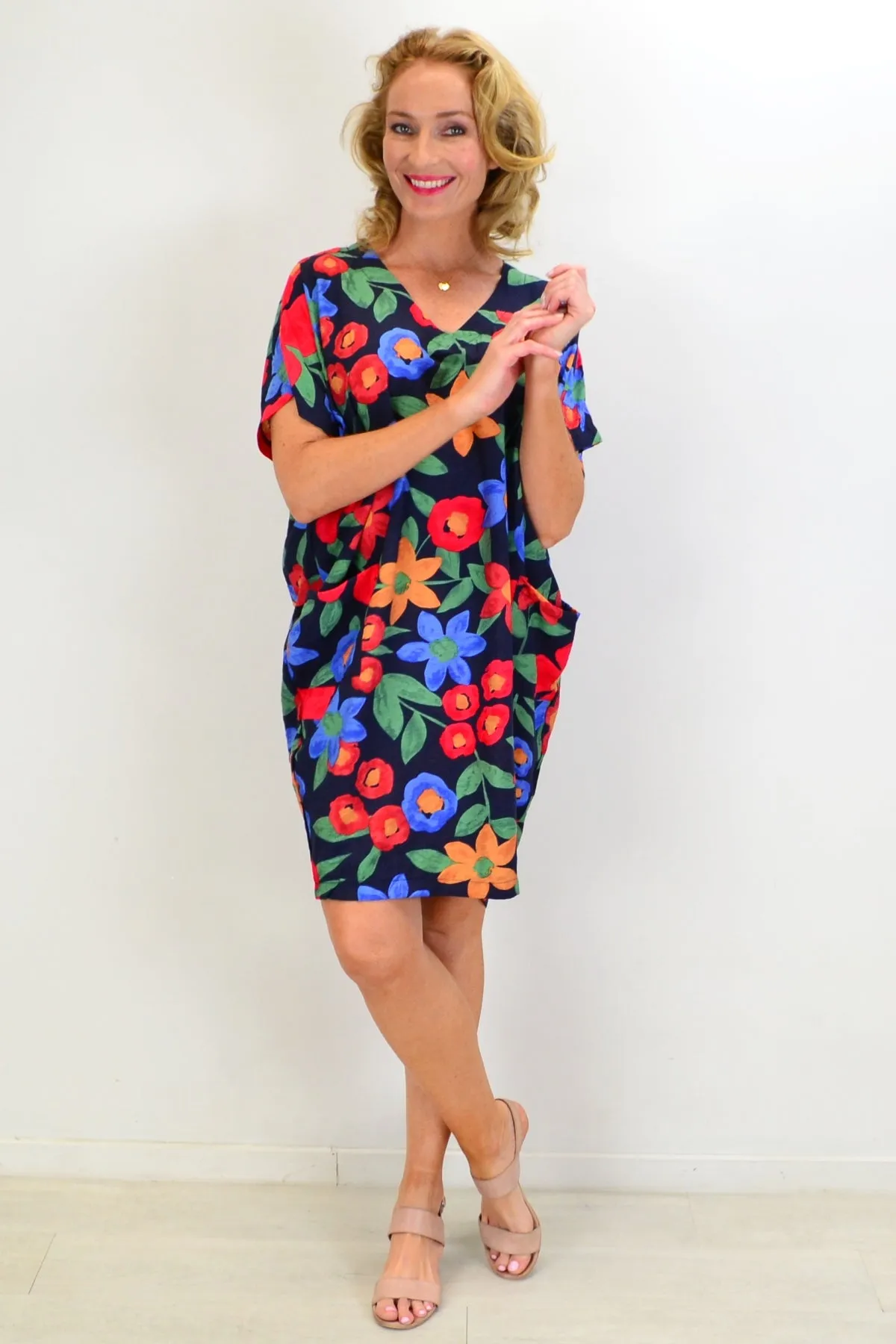 Navy Poppy Flower Relaxed Dress Tunic