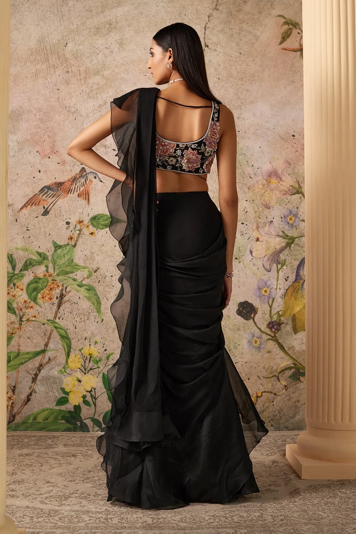 NOIR RUFFLE SAREE SET