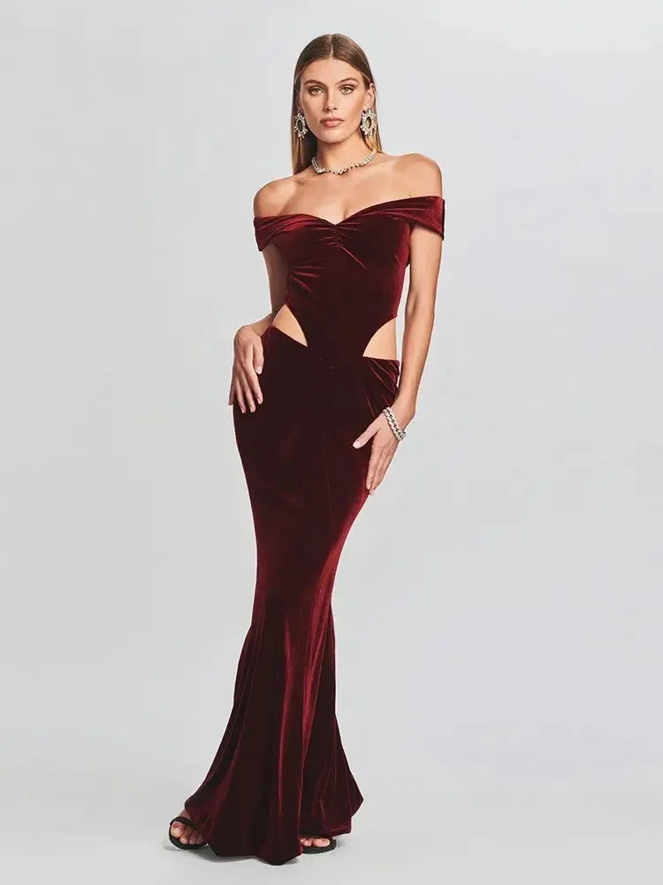 Off-Shoulder Velvet Cut-Out Gown