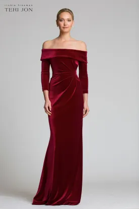 Off The Shoulder Stretch Velvet Portrait Collar Column Gown