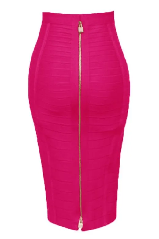 Pencil High Waist Bandage Knee Length Knitted Skirt - Hot Pink