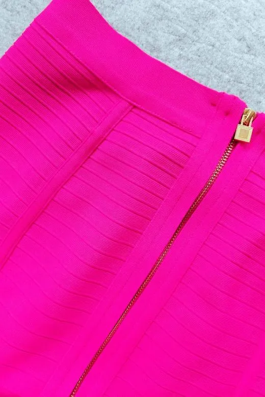 Pencil High Waist Bandage Knee Length Knitted Skirt - Hot Pink