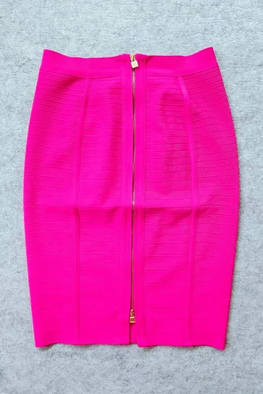 Pencil High Waist Bandage Knee Length Knitted Skirt - Hot Pink