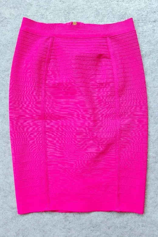 Pencil High Waist Bandage Knee Length Knitted Skirt - Hot Pink