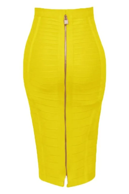 Pencil High Waist Bandage Knee Length Knitted Skirt - Sun Yellow