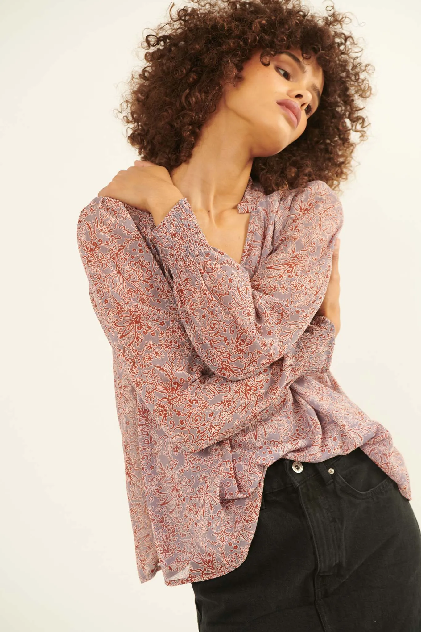 Perennial Perfection Floral Puff-Sleeve Top