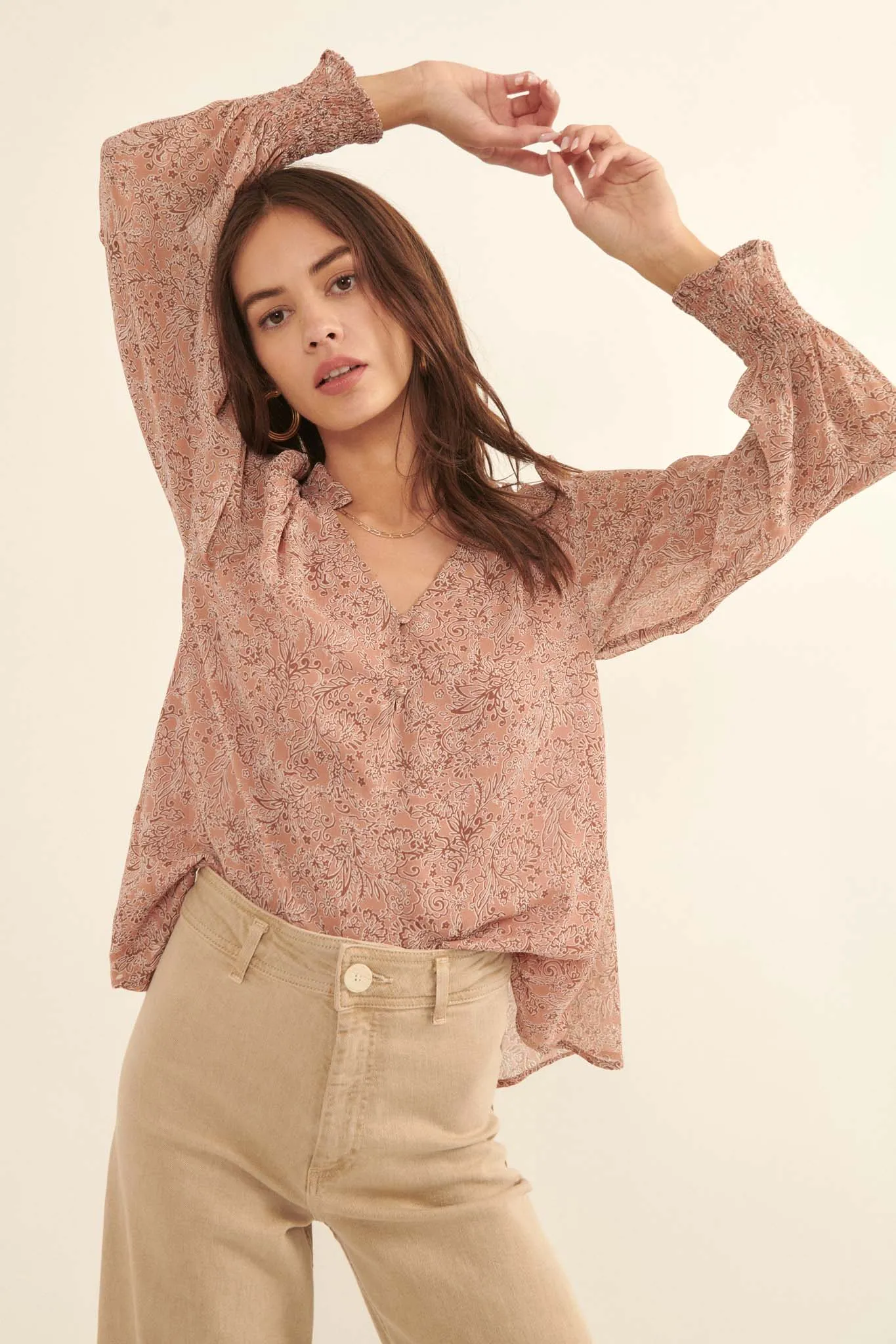 Perennial Perfection Floral Puff-Sleeve Top