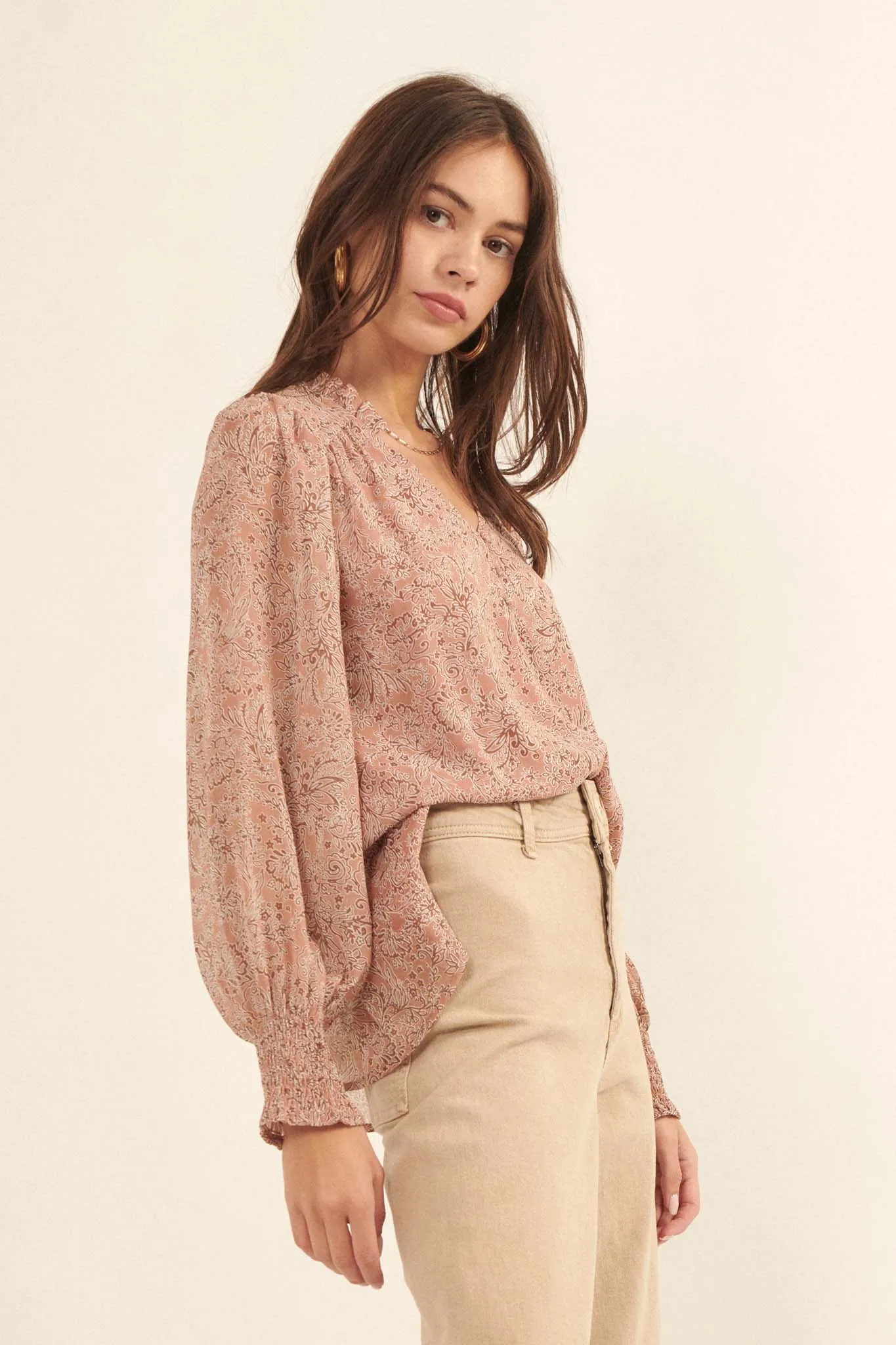 Perennial Perfection Floral Puff-Sleeve Top