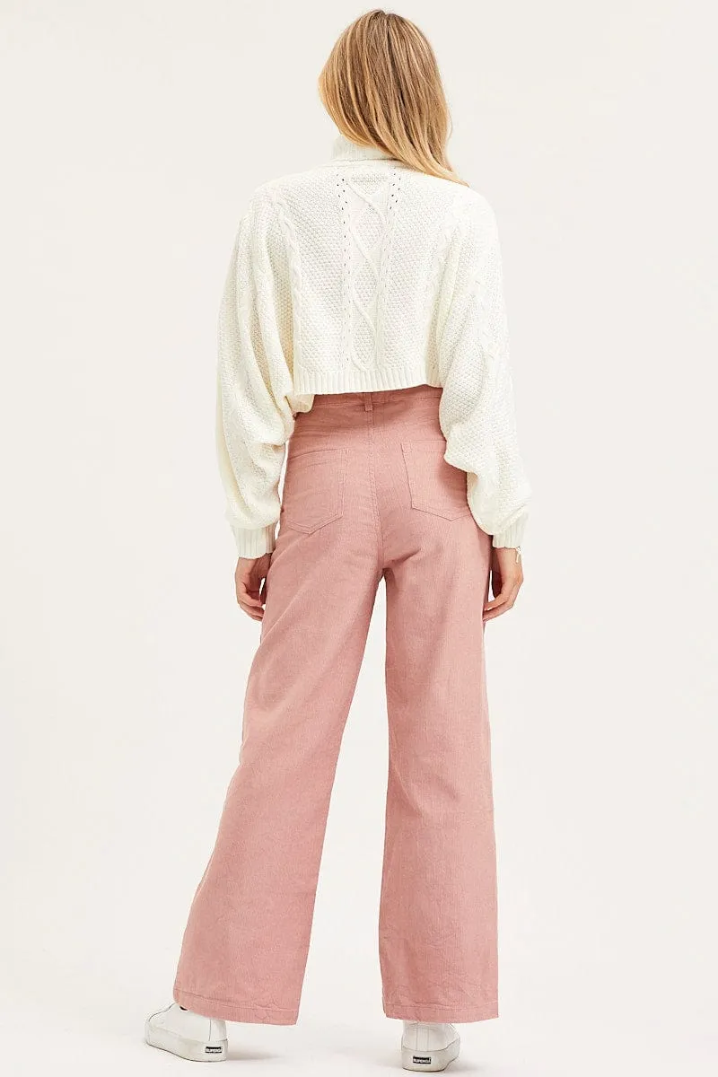 Pink Wide Leg Pants High Rise Corduroy