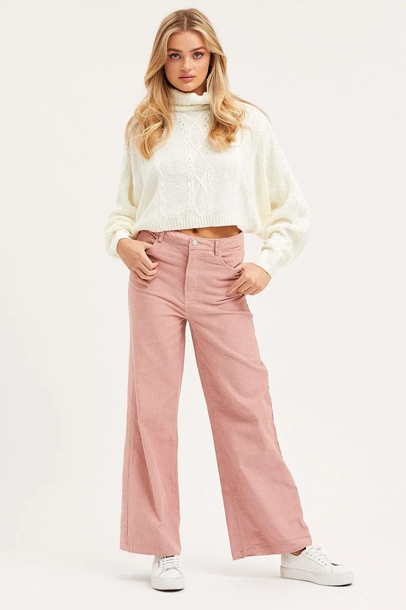 Pink Wide Leg Pants High Rise Corduroy